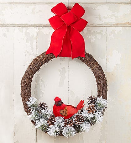 Snowy Cardinal Wreath-18"